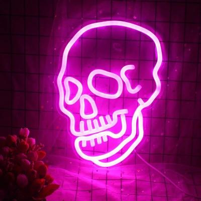 China Custom Head Neon Sign Art Party Decor Bar LED Skull Face Neon Sign Style Custom Light Up Letters for sale