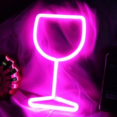 China Customized Style Wine Glass Neon Sign Pink Wine LED Neon Lights Wall Decoration Wine Cellar Bar Party Bedroom Living Room Decor Customized Glass Neon Sign for sale