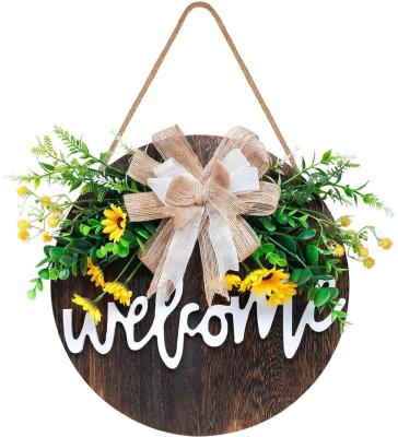 China Europe Customized Wooden Welcome Sign For Front Door Home Wall Decor Round Front Entrance Decor Welcome Sign Decor Door Hanging Sign for sale