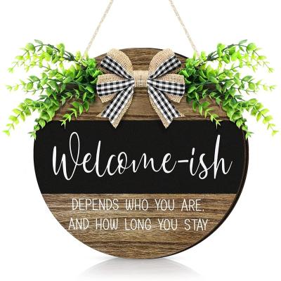 China Welcome Sign Front Door Sign Funny Wreaths More Or Less Europe Home Hanging Plaque Wood Decoration Around Rustic Farmhouse Porch Wood Decor for sale