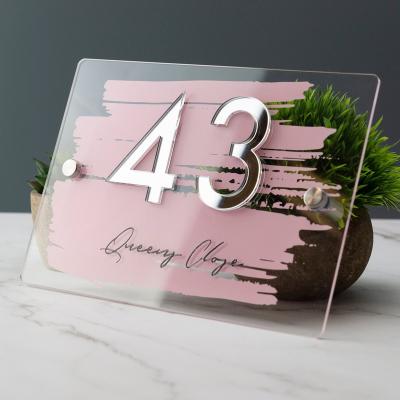 China XINGYI New Custom Modern House Number Sign Graffiti Printed Address Door Signage Brush Stroke With Acrylic Mirror Door Sign for sale