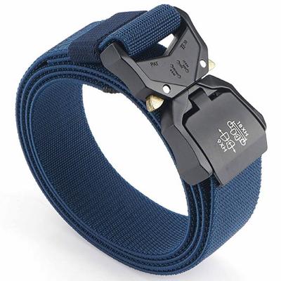 China Hard Buckle Men's Quick Release Tactical Outdoor Elastic Belt Metal Belt Aluminum Alloy Buckle Training Tactical Pluggable Belt for sale