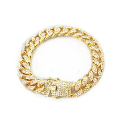 China Other 12mm Rhinestone Hiphop Daily Life Gold Link Chain Clasp Crystal Cuban Link Anklet Fashion Cuban Bracelet Jewelry for sale