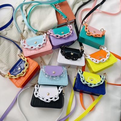 China Fashion Contrast Color Wholesale Kids Purse Girls Cross - Body Bag Ladies Small Handbags Mini Jelly Purse for sale