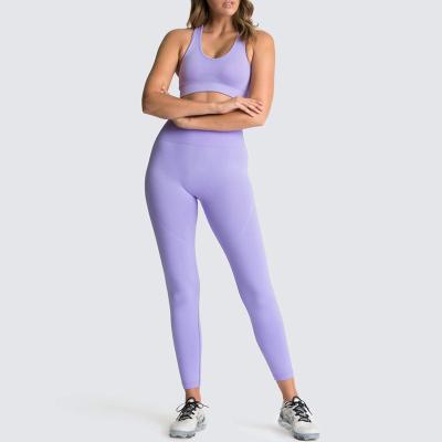 China Custom Gym Fitness Equipment Application Logo Women Sport Clothes Ladies High Waisted Active Wear Pants 2 Piece Yoga Set Seamless Set for sale