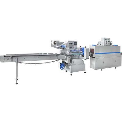 China Automatic Food Pillow Wrapping And Heat Shrink PVC/POF Wrapping Film Machine for sale