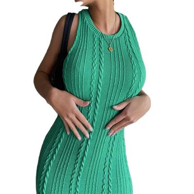 China Sustainable Hot style bag hip high waist slim solid color large size one step long skirt knitted sleeveless pullover round neck dress for sale