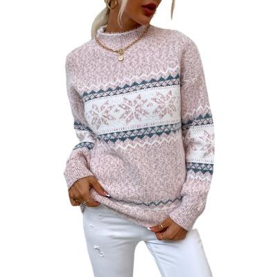 China Anti-wrinkle 2022 autumn and winter new products half turtle neck snowflake Christmas knitwear pullover sweater women for sale