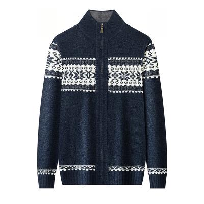 China Anti-wrinkle Stand collar long sleeve jacquard sweater snowflake cardigan zipper Jacket Christmas Sweater Cardigan sweater men for sale