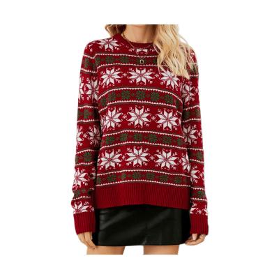 China Anti-wrinkle Crewneck Sweater Snowflake Knit Top Jumper Pullover Women Sweater Ugly Christmas Sweater for sale