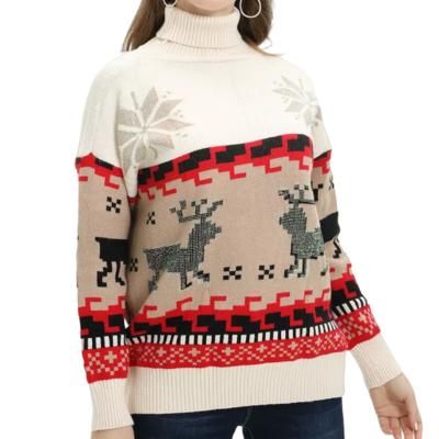 China 2022 OEM&ODM Anti-Wrinkle Jacquard Sweater Turtle Neck Snowflake Christmas Sweater Women Unisex Ugly Christmas Sweater for sale