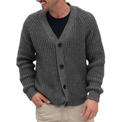 China Anti-wrinkle 2022 Autumn And Winter Solid Color Straight V Neck Long Sleeve Knitted Cardigan Mens Sweater for sale