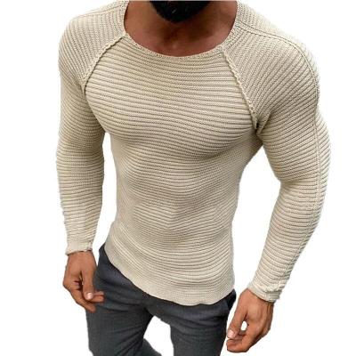 China Anti-Wrinkle Solid Color Round Neck Long Sleeve Casual Sweater Men's Stripe Top Bottom Knit Pullover Men Sweater for sale