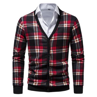 China 2022 Soft Open Front Button V-neck Shawl Collar Soft Open Front Button Shawl Sweater Cardigan Men Argyle Sweater for sale