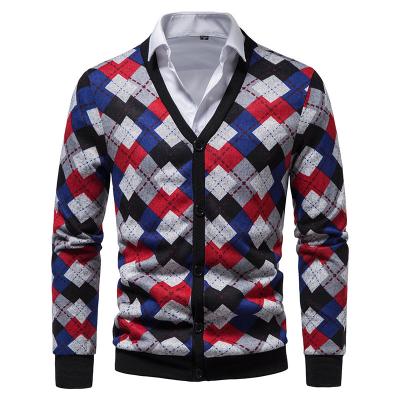 China 2022 Soft Open Front Button V-neck Shawl Collar Soft Open Front Button Shawl Sweater Cardigan Men Argyle Sweater for sale