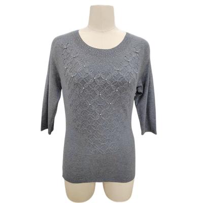 China Anti-Wrinkle Crew Neck Rhinestone Knit Pullover Sweater Top Sweater Women for sale