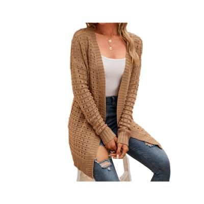 China Anti-pilling long cardigan women sweater with OL commuter loose knitted jacket solid color soft long sleeve cardigan sweater women for sale