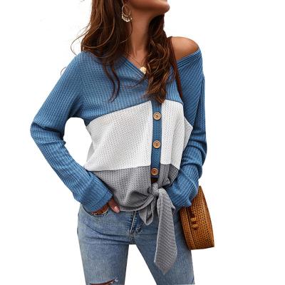 China Anti-wrinkle Women's Color Blocking Sweater Women's V-Neck Sweater Cardigan Sweater Woman Sweater for sale