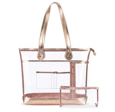 China Custom Clear Beach Tote Bag Fashion PVC Large Clear Shoulder Bag Bags Luxury Women Handbags for sale