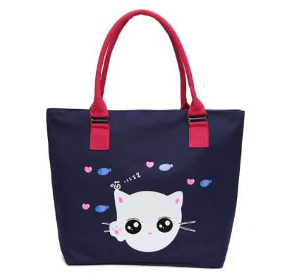 China Eco-Friendly Cute Cat Tote Bag Day Canvas Shopping Bag Handheld Shoulder Folding for sale