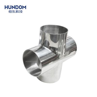 China HUNDOM Food Factory Direct Sales 4 Way Stainless Steel Pipe Flange Sanitary Welding Cross Fitting for sale