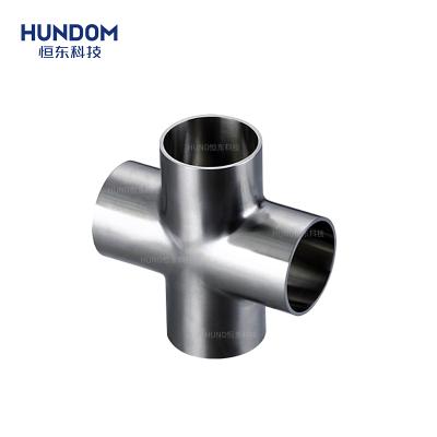 China Sanitary Food 316 4 Way Stainless Steel Pipe Vacuum Fittings Welding Cross Flange Pipe Fitting for sale