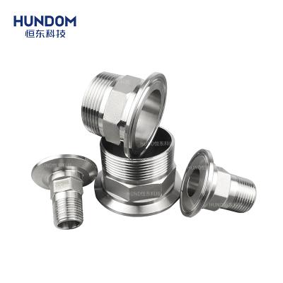 China Pharmacy Stainless Steel Weld Ferrule Connector Nipple Sanitary Pipe Fitting With Tri Disc Flange Male Thread Ferrule Adapter for sale