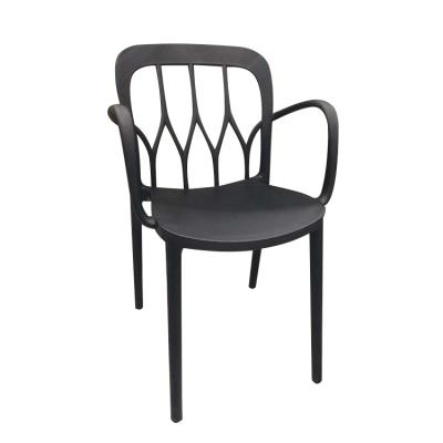 China Removable Home Furniture Modern Stackable Armrest Outdoor Black Plastic Dining Chairs for sale