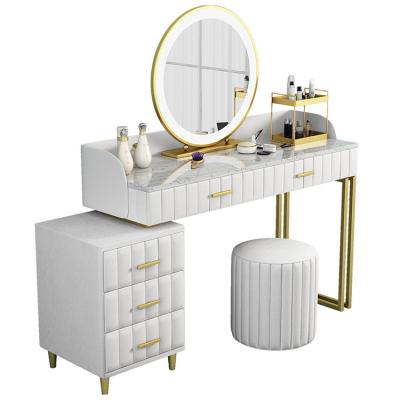 China (Other) Modern Minimalist Adjustable Solid Wood Wrought Iron Dressing Table Bedroom Retractable Marble Dressing Table for sale