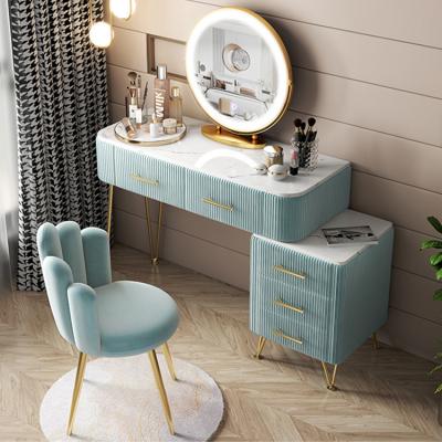 China Eco-Friendly Contracted Receive Ark Bedroom Mirrored Dressing Table With Mirror And Stool for sale