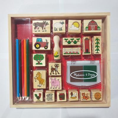 China Children's Toy Children's Creative Toy Seal DIY Wooden Animal Seal Set Wooden Stamp Set for sale