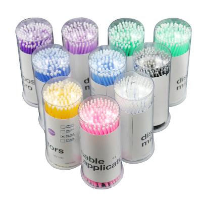 China Cotton Pad 100Pcs/Bottles Disposable Plastic Lash Micro Colorful Micro Lash Brush Removing Applicator For Eyelash Extension S M L for sale