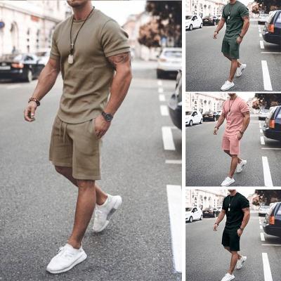 China 2022 breathable spring and summer European and American men's sweater suits casual sports suits short-sleeved shorts for sale