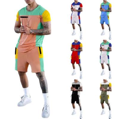 China 2 piece set of men summer fashion man shorts patchwork fabric patchwork sportswear men sweat shorts set short QUICK DRY for sale