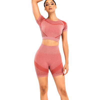 China New Breathable Seamless Fitness Suit Women Sportswear Top Summer Female Ribbed Activewear Slim Gym Sweat Tracksuit Yoga Sport Set for sale