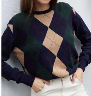 China Argyle Kntiwear Designer Streetwear Custom New Women's Anti-Wrinkle Pullover Stylish Crewneck Long Sleeve Sweaters for sale