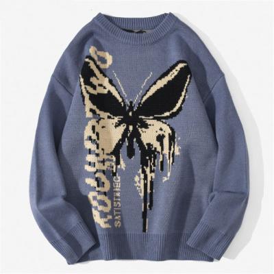 China 2021 Winter Warm Butterfly Jacquard Anti-wrinkle Knit Crewneck Women Pullover Sweater for sale