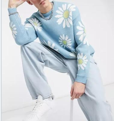 China Wholesale Custom Anti-Wrinkle Male Knit Sweater Loose Loose Loose Crewneck Flower Print Jacquard Pullover Sweater Men for sale