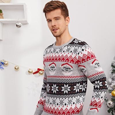 China Anti-wrinkle OEM Fashion Men's Jacquard Knit Crewneck Mens Christmas Sweater Pullover for sale