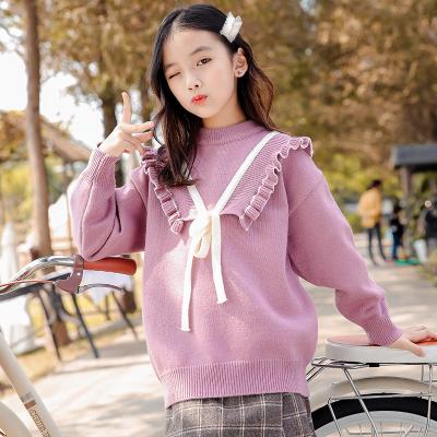 China Anti-wrinkle OEM&ODM Autumn Winter Chidren Bow Tie 100% Cotton Girl Sweater Sweater for sale