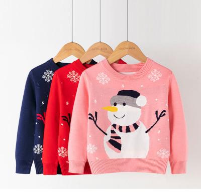 China Anti-pilling 100% Cotton Snowman Jacquard Knitted Christmas Sweater Girls Christmas for sale