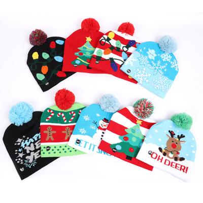 China Winter Festival New COMMON Christmas Party Pompom Led Hats Children Led Lighting Women Led Christmas Knitted Hat for sale