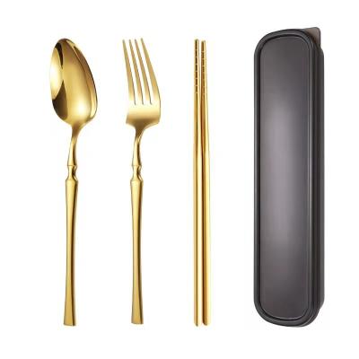 China Canton Viable Turn Spoon Fork Chopsticks Stainless Steel Travel Camping Cutlery Portable Cutlery Set for sale