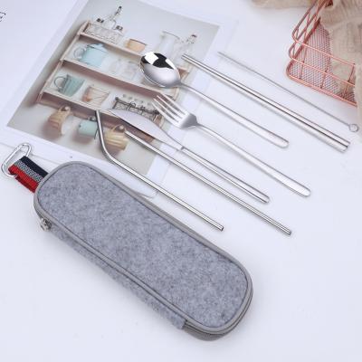 China Portable Camping Fork Straw Cutlery Viable Hot Sale Travel Stainless Steel Knife Spoon Set for sale