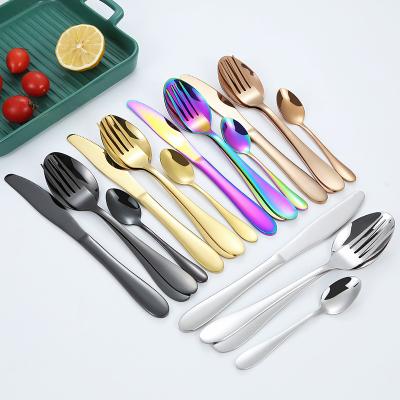 China Hot Selling Viable Handle 1012 Stainless Steel Cutlery Flatware Classic Gold Colored Silverware Spoon Fork Dinner Knife for sale