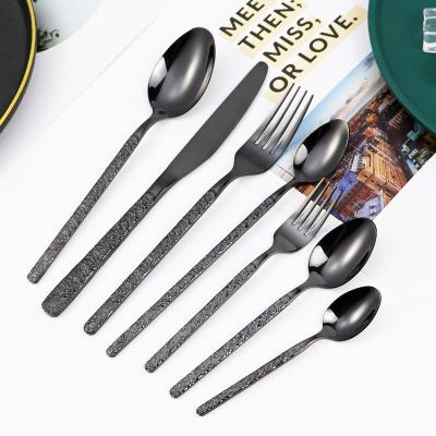 China Viable Hot Selling Stainless Steel Knife Fork Spoon Bulk Black Tea Spoons Flatware Spoon Set for sale