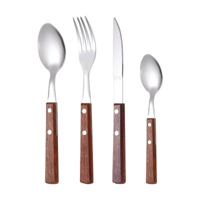 China Retro 18/10 Sustainable Eco Friendly Stainless Steel Dinnerware Cutlery Set With Wooden Handle With Gift Box for sale