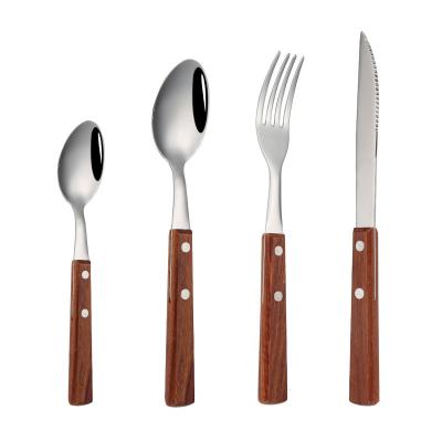 China New Design Sustainable Product Cutlery 304 Stainless Steel Reusable Bulk Cutlery Cutlery Set With Wooden Handle for sale