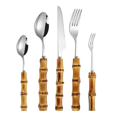 China Sustainable Wholesale Stainless Steel Knife Spoon And Forking Bulk Flatware With Bamboo Handle for sale