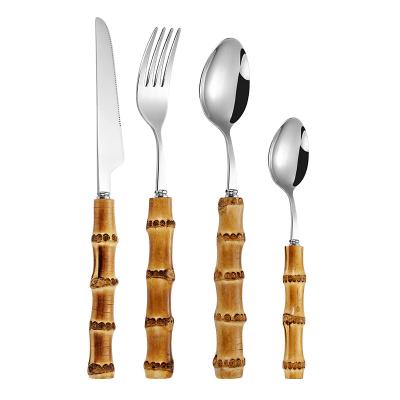 China Viable hot sale! Real Reusable Natural Bamboo Handle Cutlery Set Bamboo Silverware Set for sale